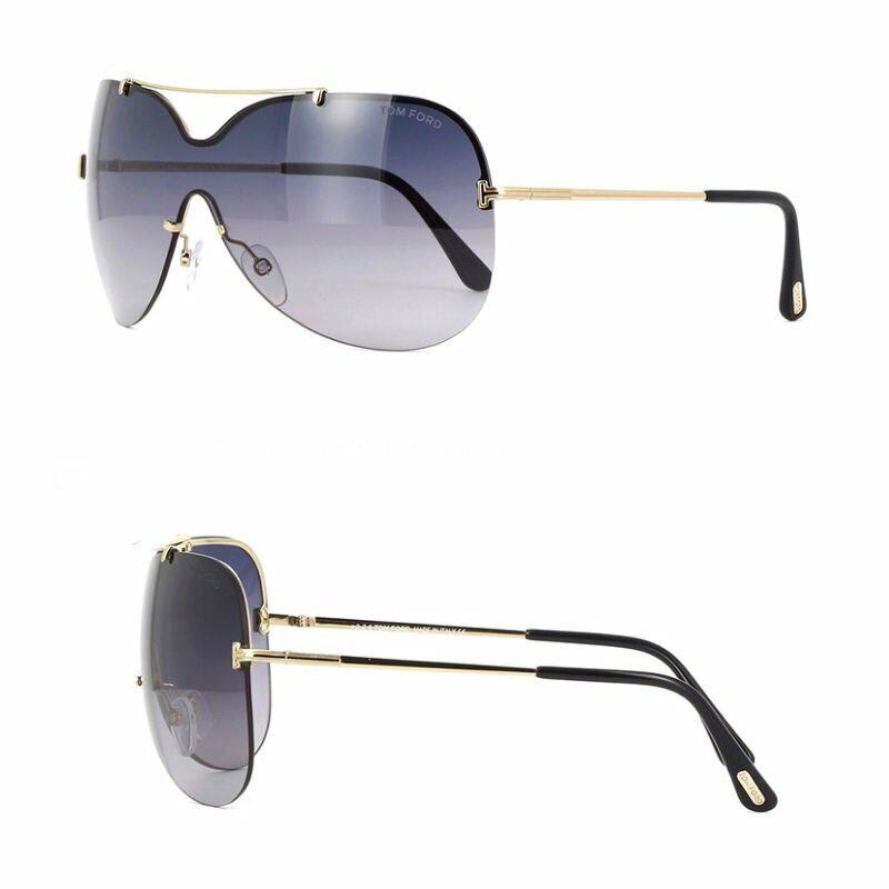 Tom Ford Ondria TF519 28B Gold Blue Lens Shield Sunglasses Made IN Italy