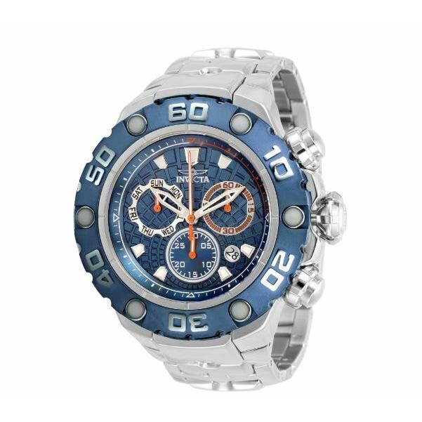 Invicta Excursion Mens Quartz 57mm Stainless Steel Blue Watch Orange Hands 31618 - Blue Face, Blue Dial, Silver Band