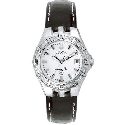 Bulova 96R27 Marine Star 24 Diamonds Silver Tone White Mop Dial Womens Watch