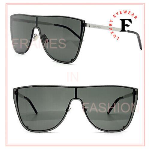 Saint Laurent Mask Ysl SL1B 002 Silver Gray Unisex Shield Angular Sunglasses 1-B - 002 , Silver Frame, Gray Lens