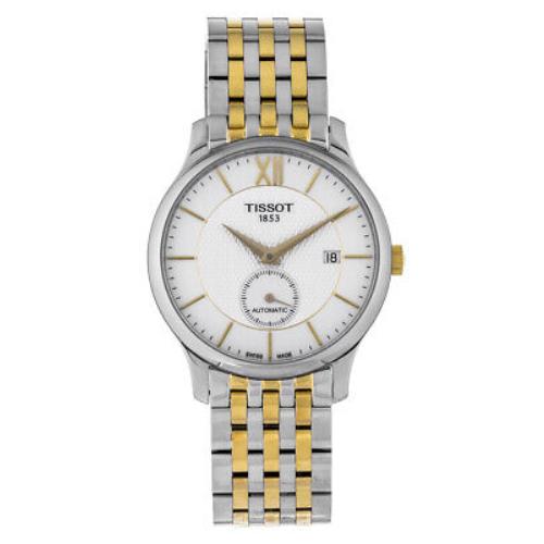 Tissot Tradition Automatic SM Second Two Tone Men`s Watch T0634282203800 - Silver Dial, Two Toned Band, Silver Bezel