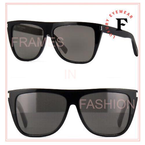 Saint Laurent Ysl SL1 002 Black Rectangular Unisex Sunglasses SL-1 Flat Top