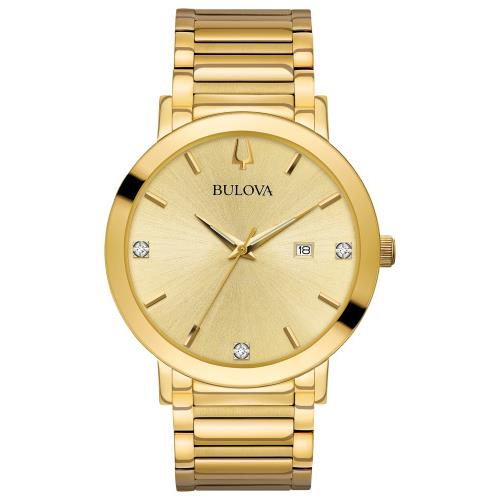 Bulova Men`s Futuro Modern Diamond Champagne Dial Gold Watch 97D115