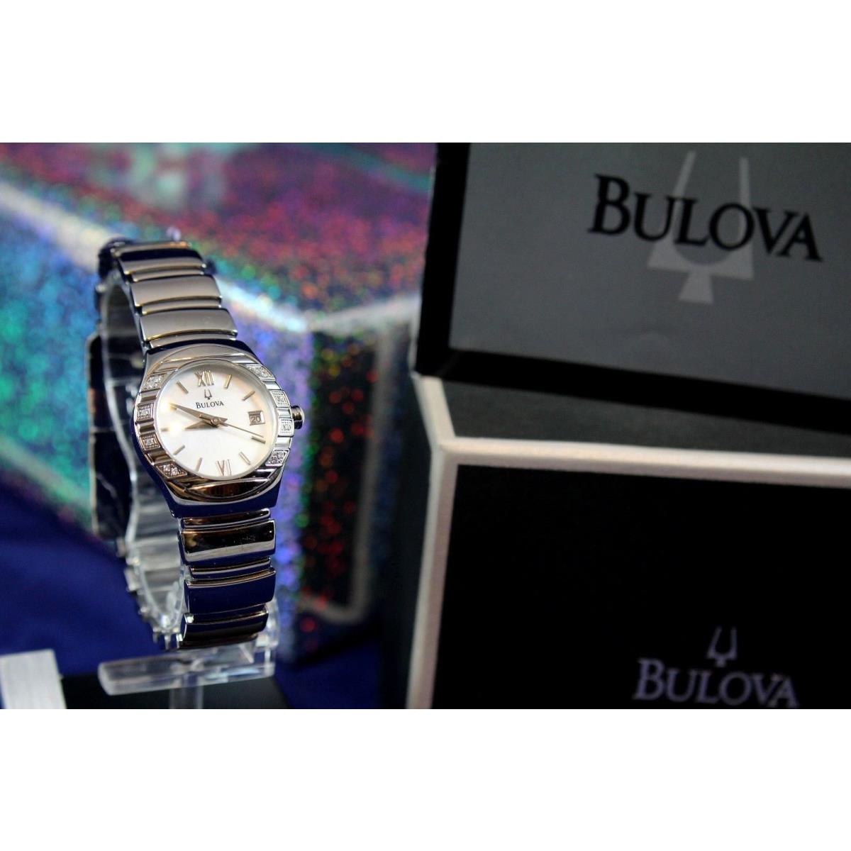 Bulova 96R002 Ladies Dress Watch S/s Mother OF Pearl Dial 12 Real Diamonds