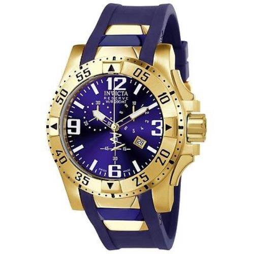Invicta 6266 Reserve Excursion Chronograph Gold-tone SS Blue Dial Men`s Watch - Blue Dial, Blue Band