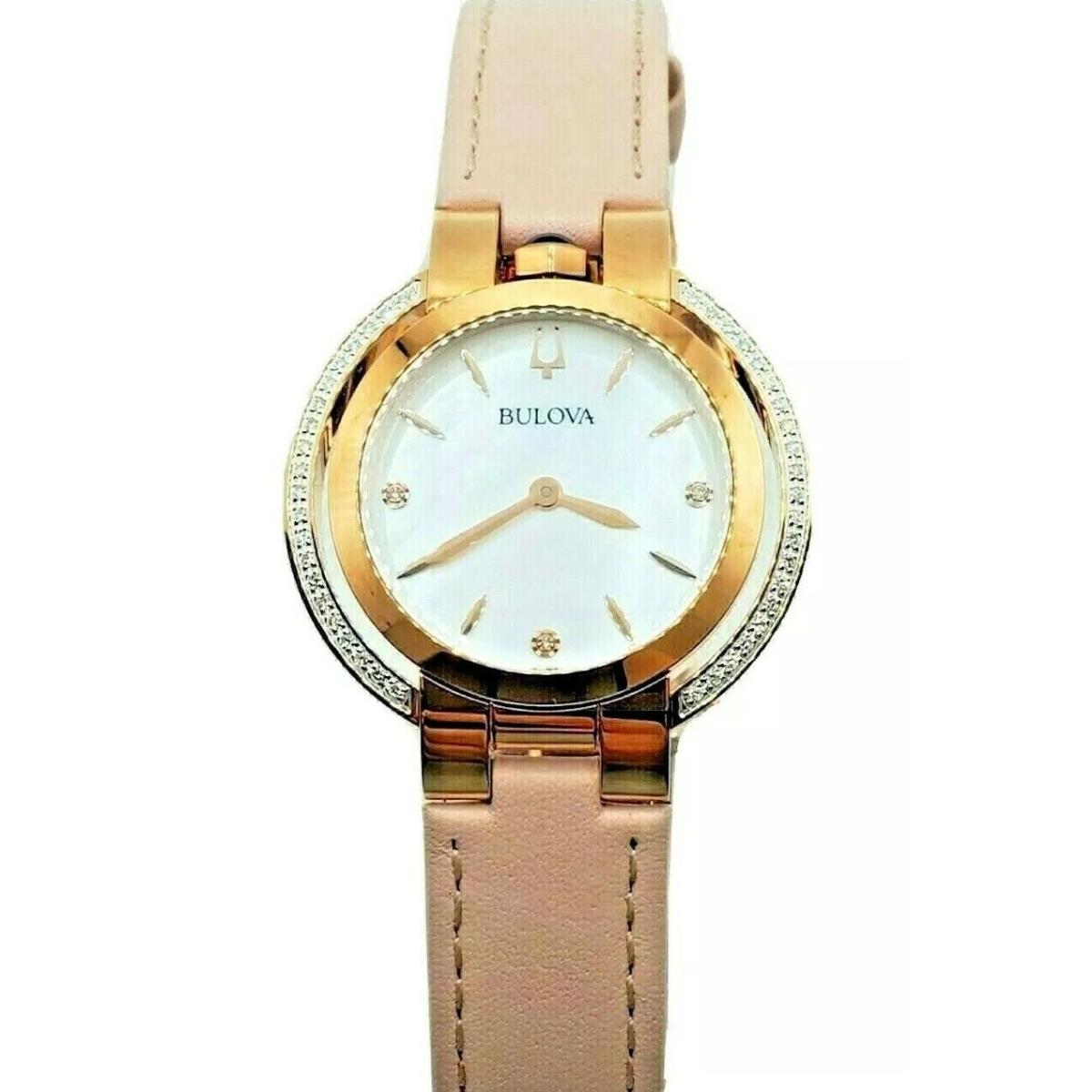 Bulova Rubaiyat Women`s Quartz Diamond Accents Leather 35mm Watch 98R267