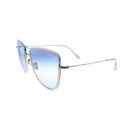 Tom Ford FT0759 16W Sunglasses Shiny Palladium Frame Gradient Blue Lenses 59 mm