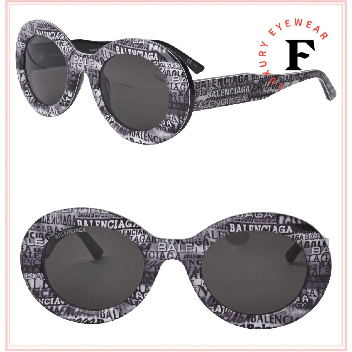 Balenciaga Blur Logo Print Gray Oval 0074 Unisex Runway Sunglasses BB0074S 004