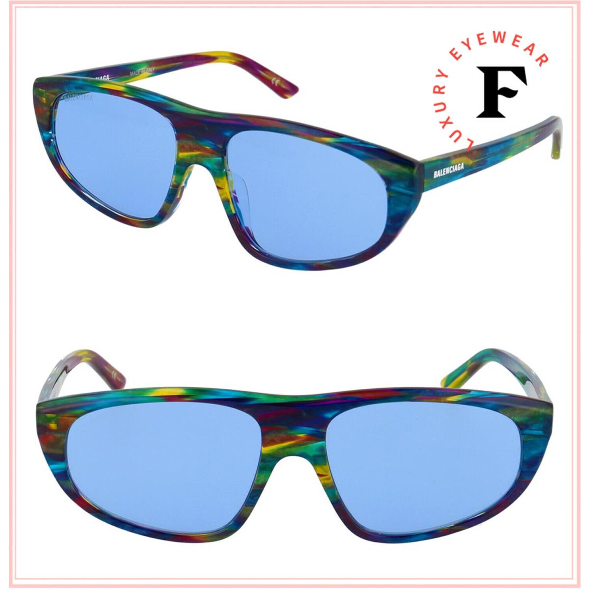 Balenciaga TV D Blue Rainbow Stripe 0098 Sunglasses BB0098S 003 Unisex Logo