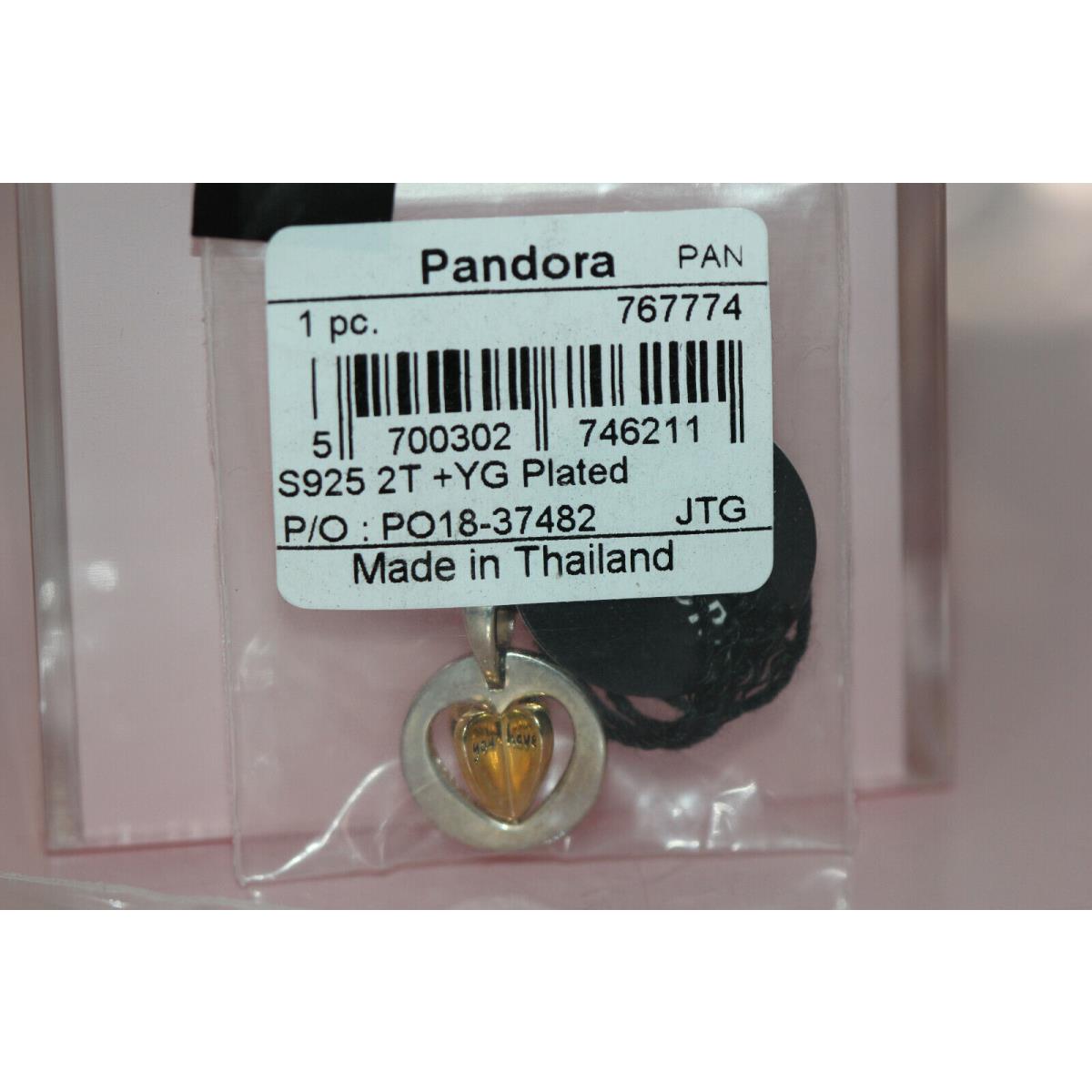 Pandora Shine Mom`s Golden Heart Dangle 767774 Bagtag Charm Pouch