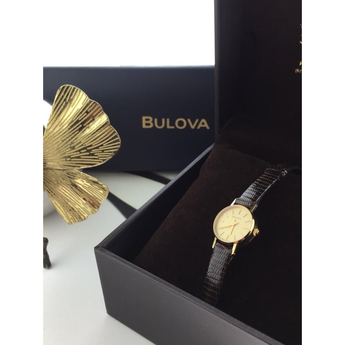 Mwt Bulova Collection Women`s 14 Karat Gold Case with Lizard Strap