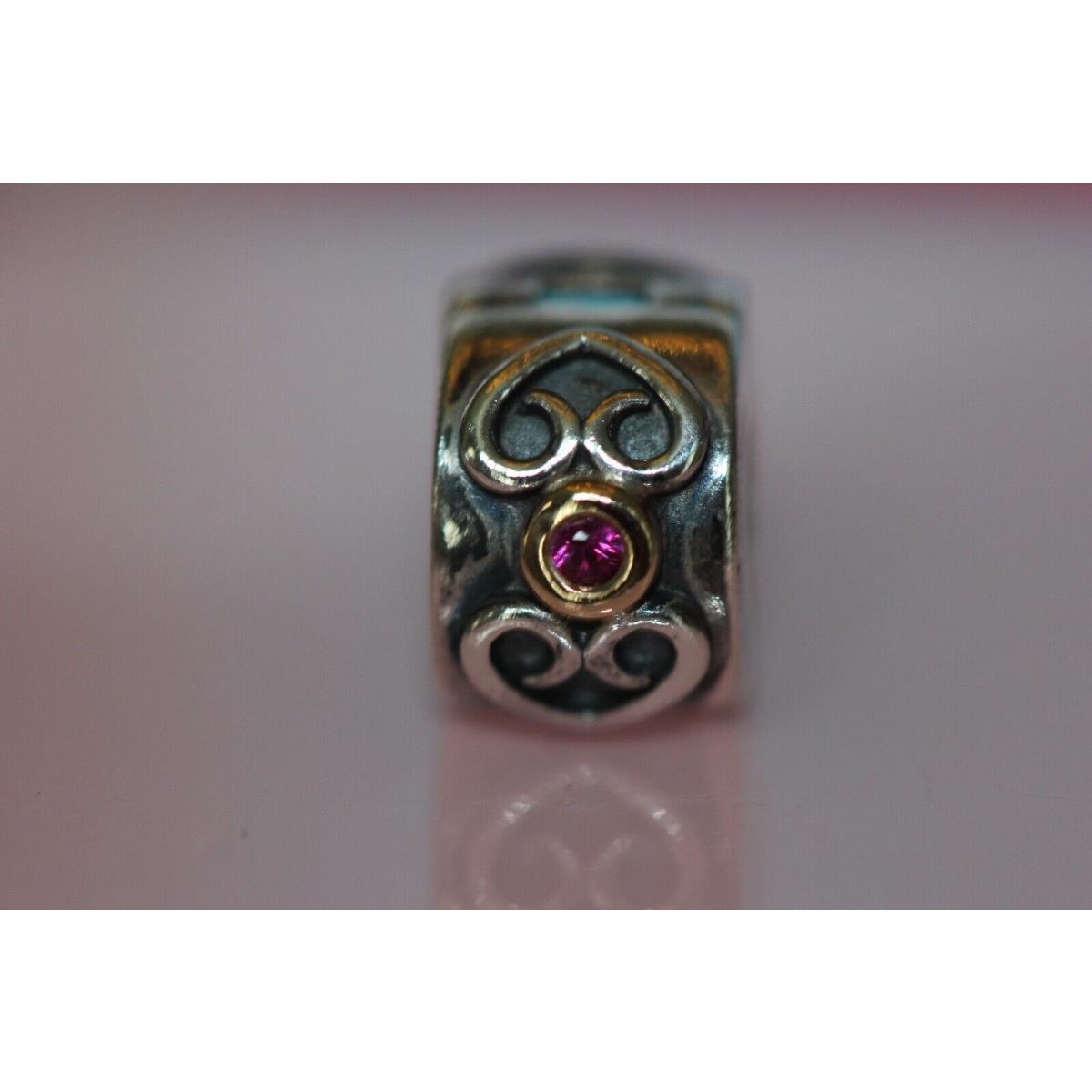 Pandora Pink Sapphire Double Heart Scrolls Clip Retired 14K Gold 790382PSA