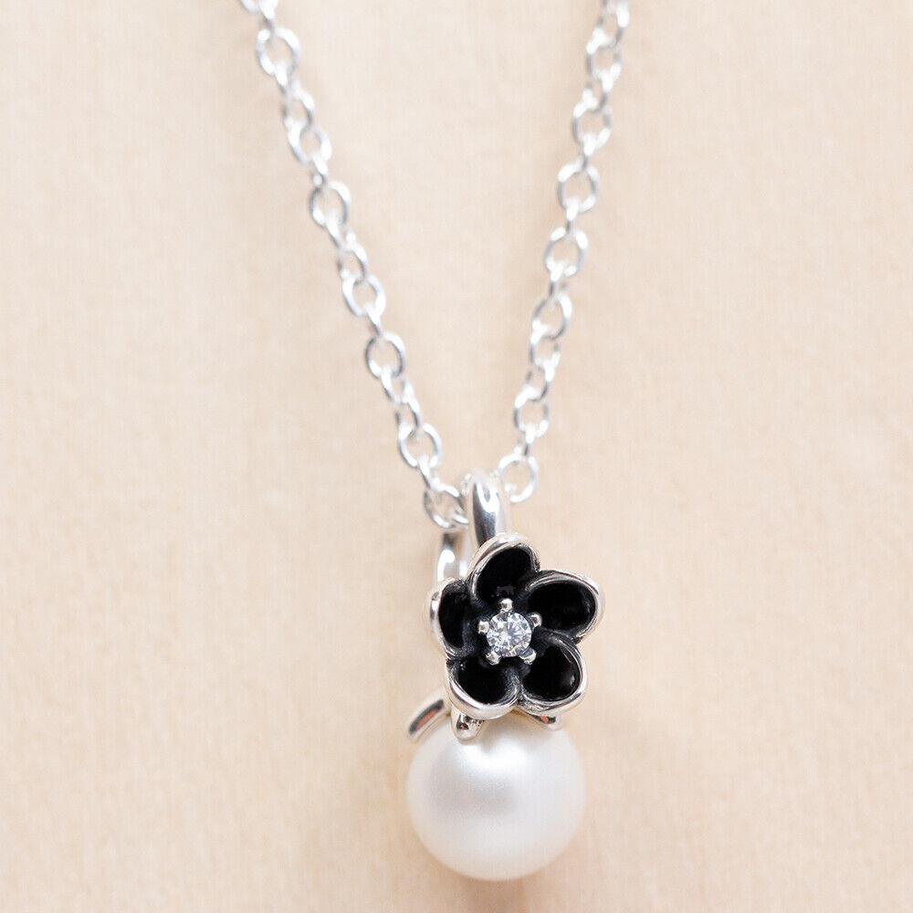 Pandora Mystic Floral Pearl Pendant Necklace 390363P-45 W Hinged Box