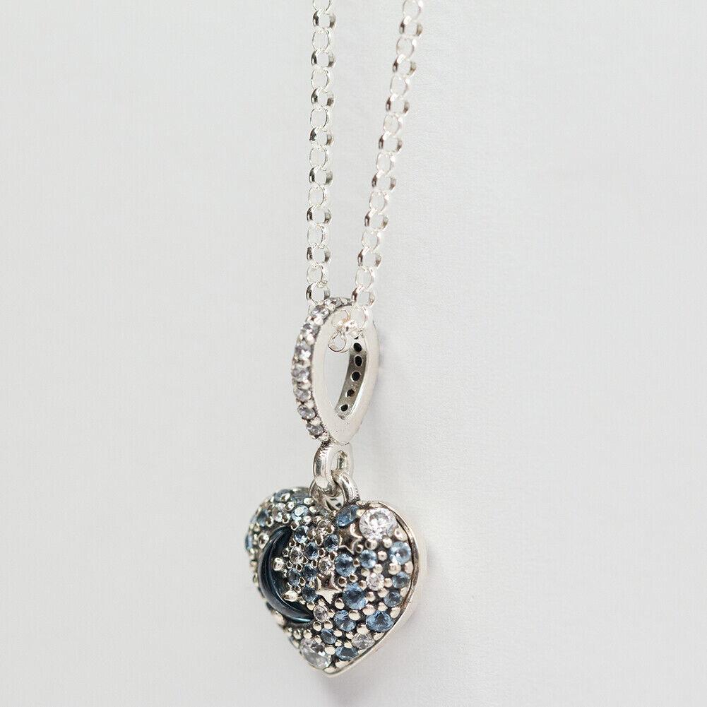 Pandora Blue Moon Stars Heart Necklace 399232C01-50 W Hinged Box 