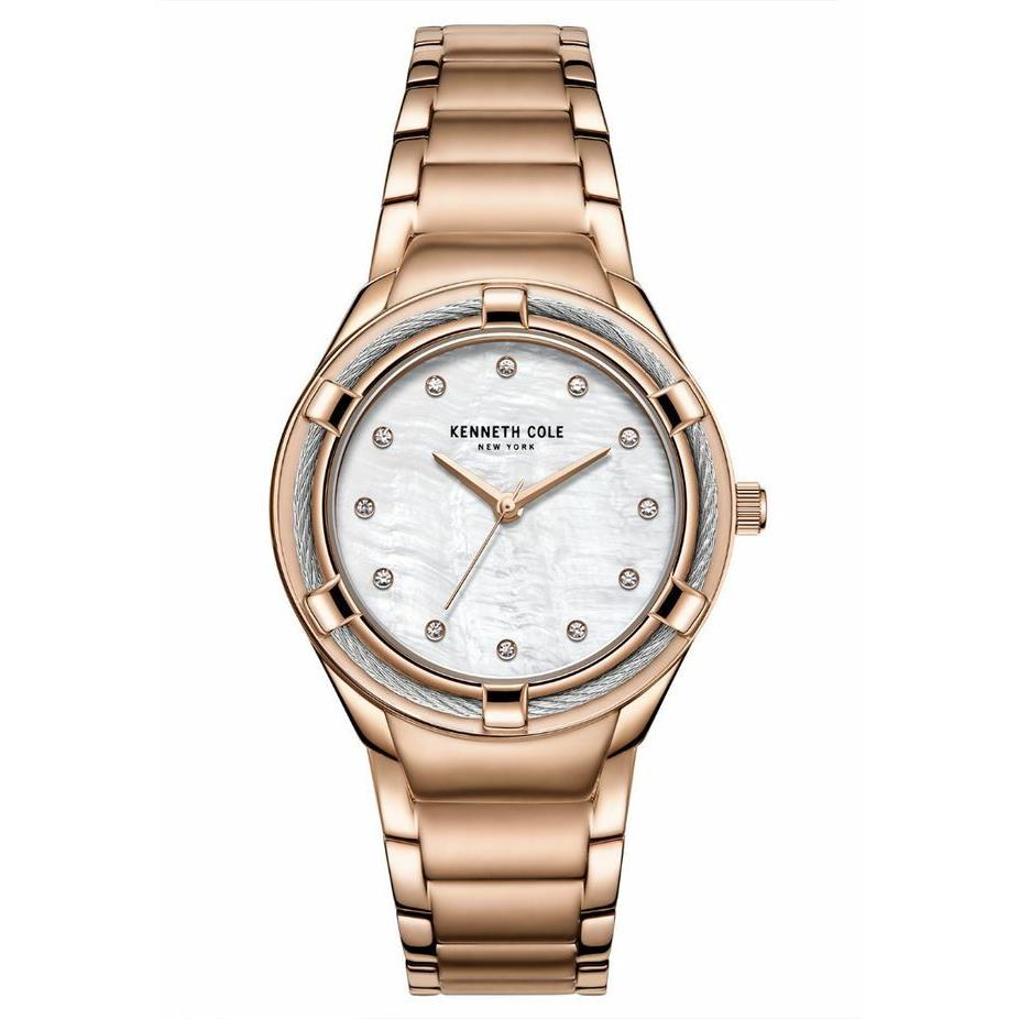 Kenneth Cole Ladies KC51050003 Crystal Accented Rose Gold Tone Watch w/ Mop Dial