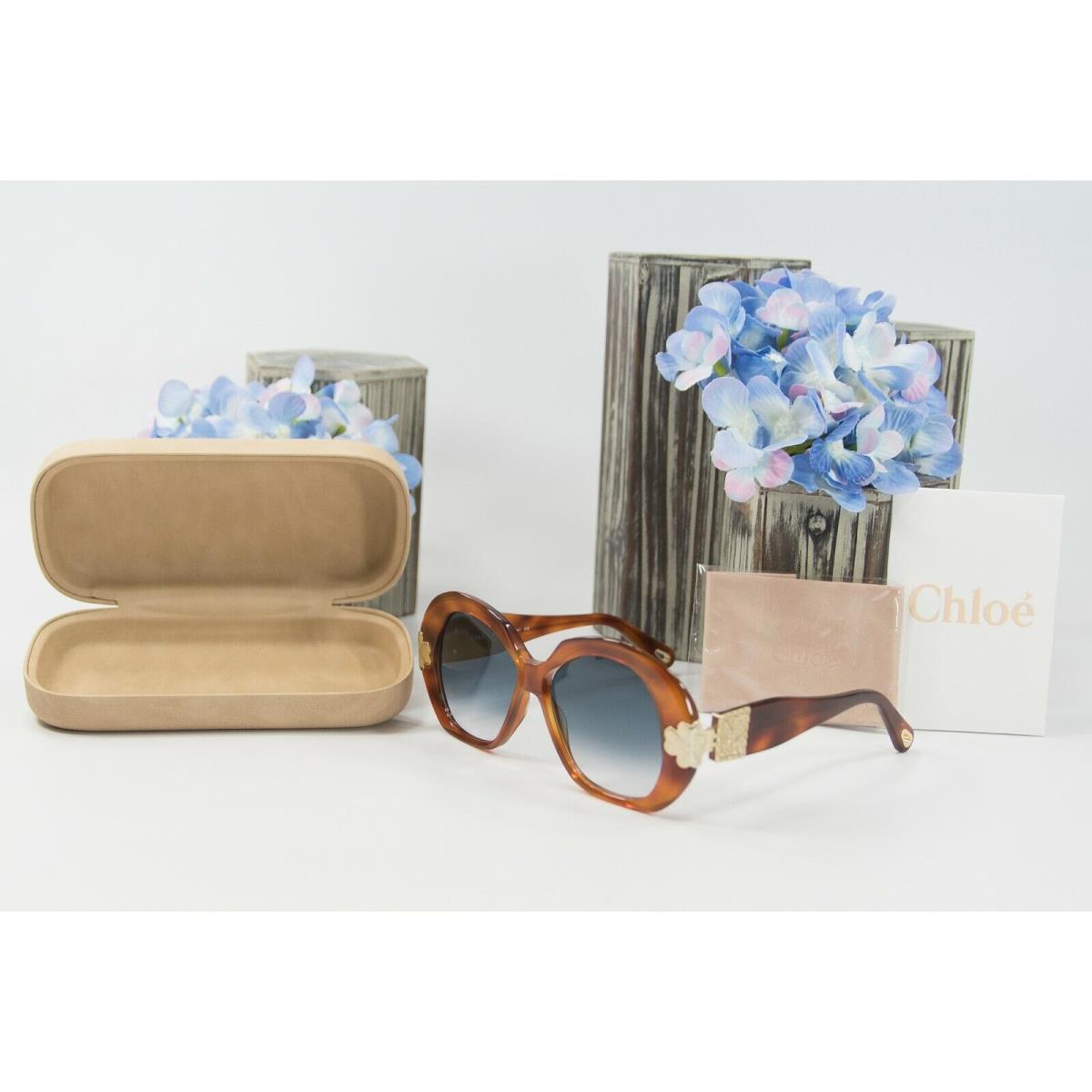 Chloe CE749S Havana Brown Blue Gradient Oversize Logo Sunglasses Case