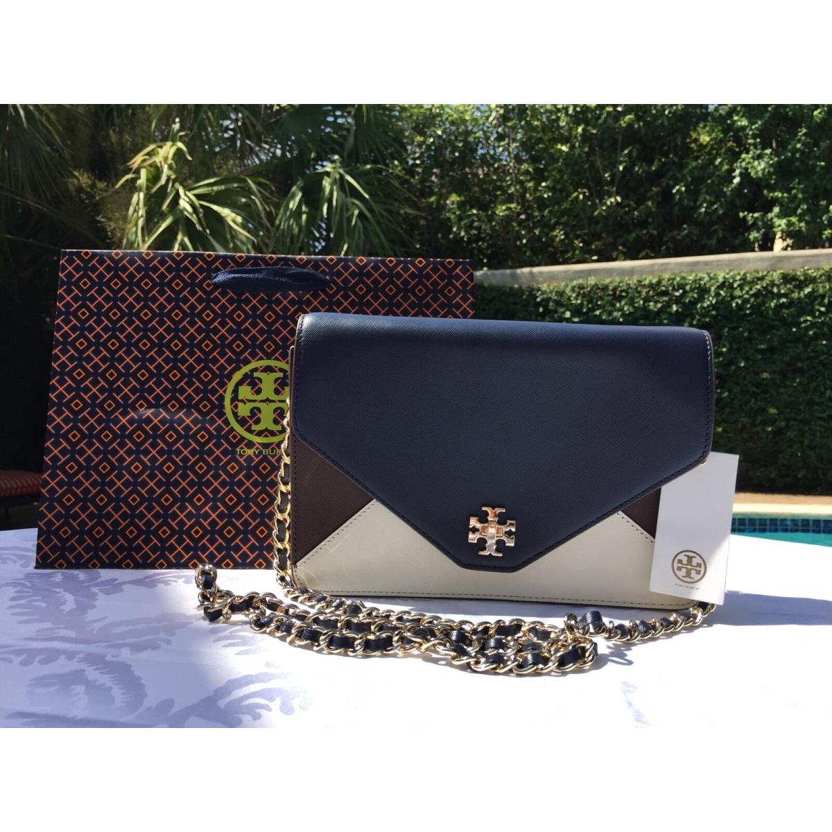 Tory Burch Kira Color Block Clutch Ivory/raisin/navy Gift Bag