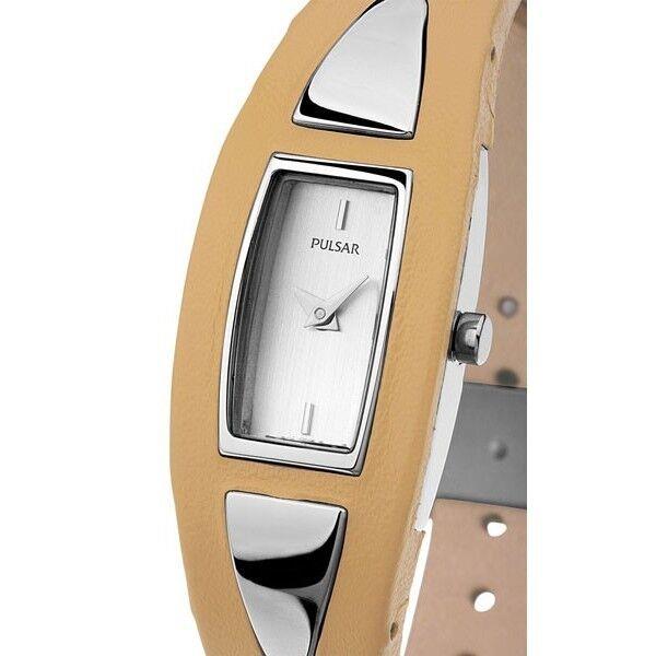 Pulsar Women`s Silver Dial Camel Leather Stainless Steel Watch