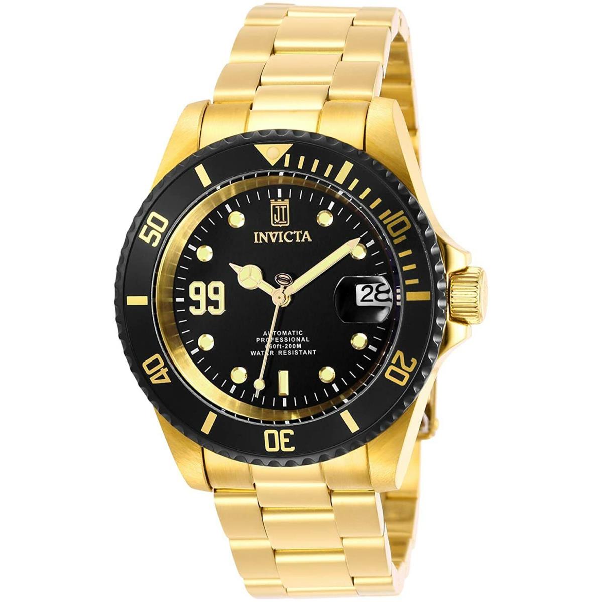 30209 Invicta Men`s Automatic Jason Taylor Edition Told SS Bracelet Watch - Black Dial, Gold Band, Black Manufacturer Face