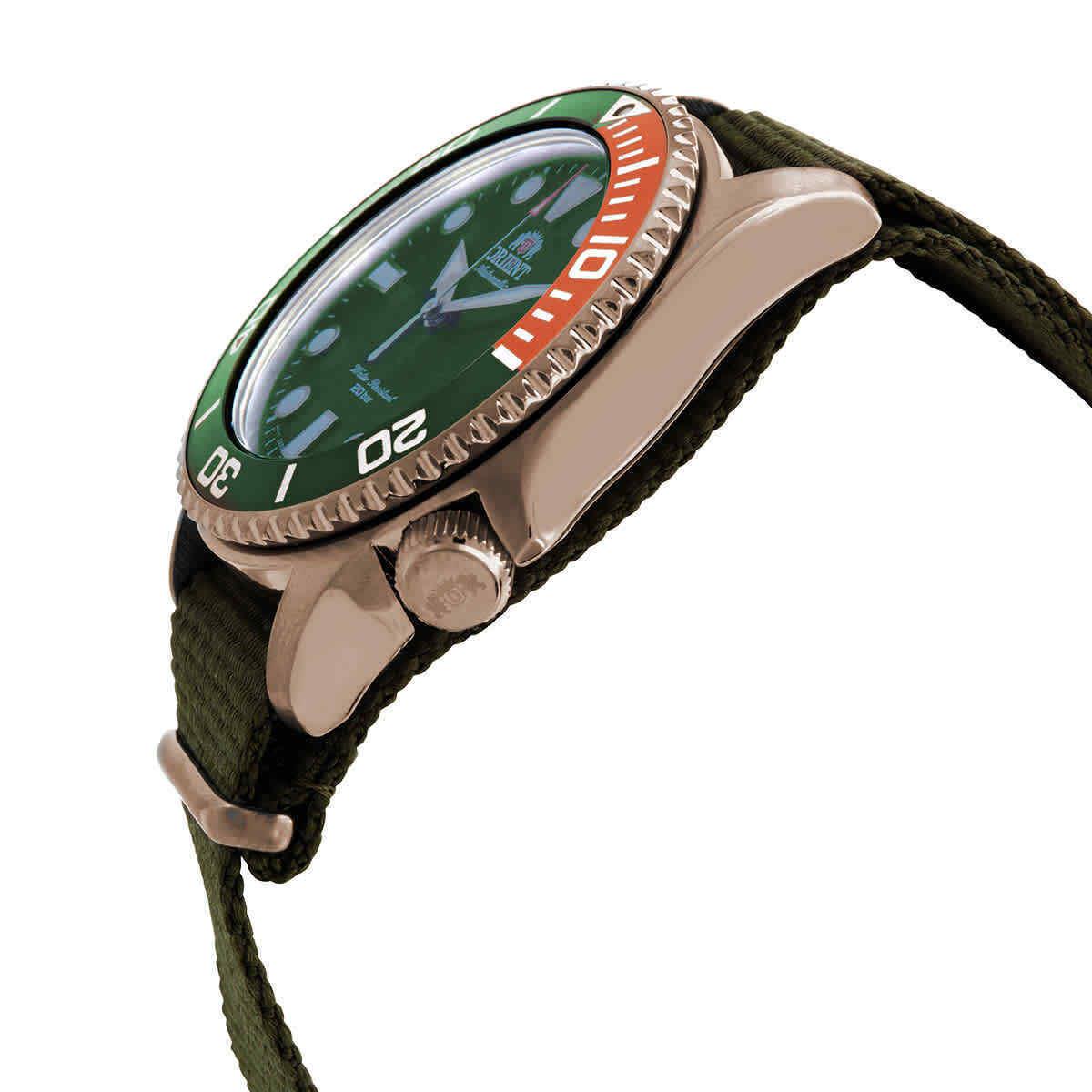 Orient Triton Automatic Green Dial Men`s Watch RA-AC0K04E10B - Dial: Blue, Green, Band: Green, Bezel: Orange, Green