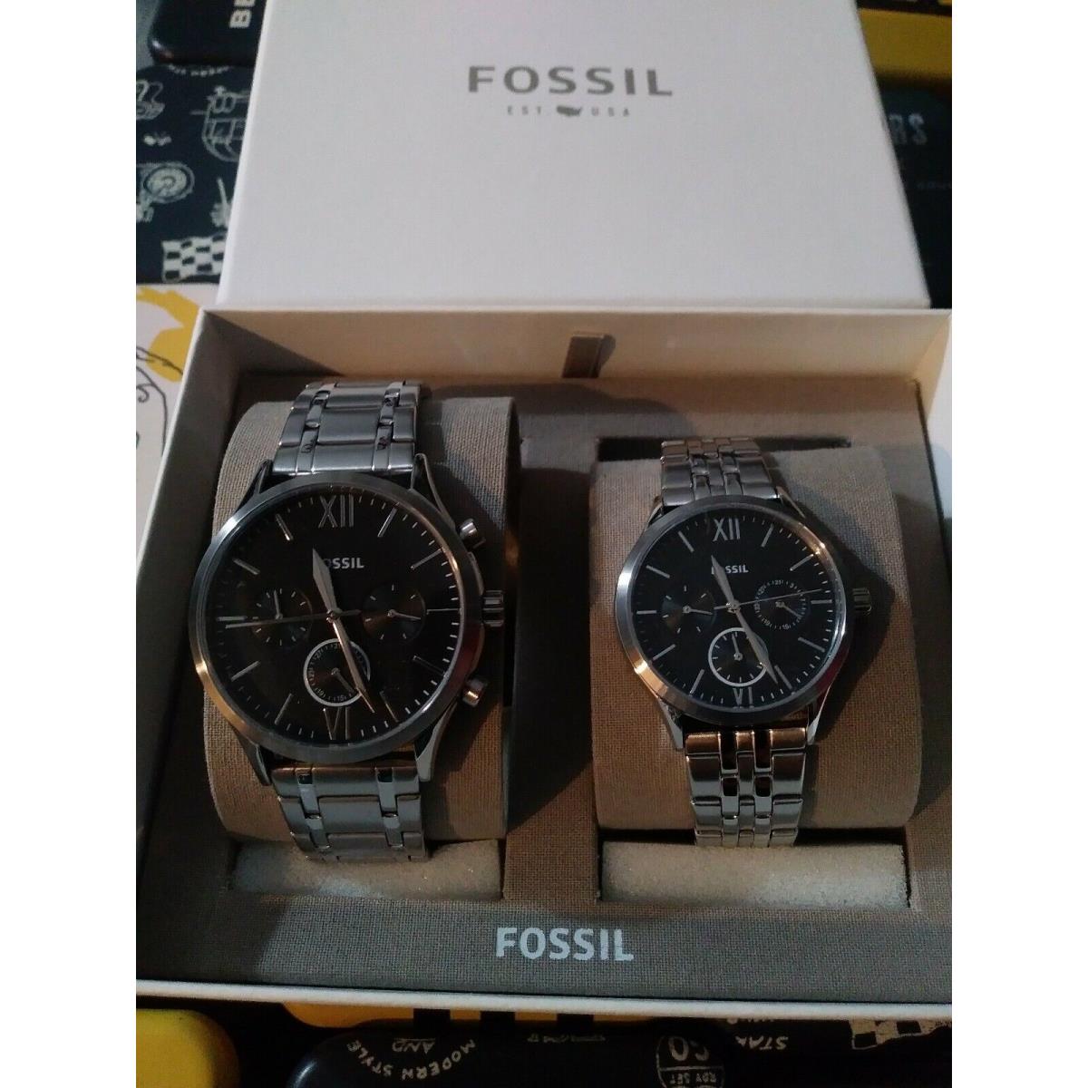 Fossil Couple Set His Her Silver Stainless Steel Watch Fenmore BQ2469SET