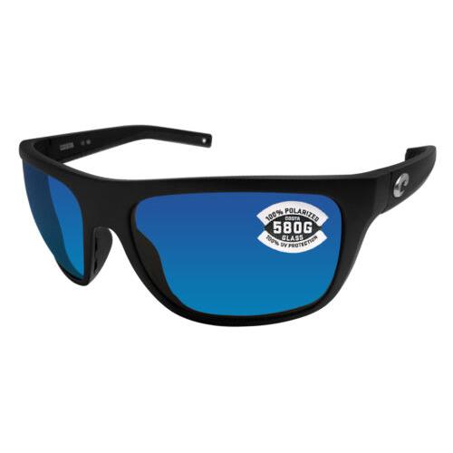 Costa Del Mar Sunglasses Broadbill 60-16-123 Matte Black / Blue Mirror 580G - Black Frame, Blue Lens
