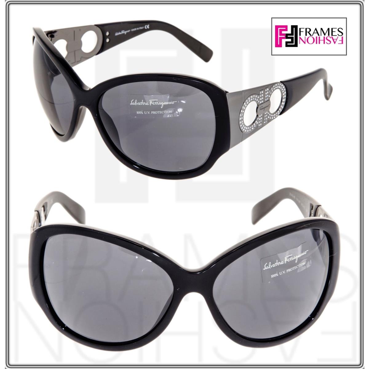 Salvatore Ferragamo Black Gunmetal Crystal Butterfly SF2143B Sunglasses 2143