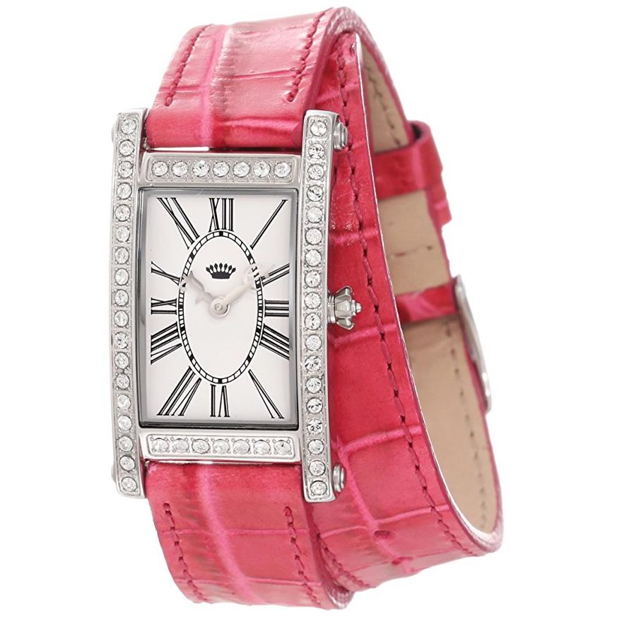 Juicy Couture 1901043 Pink Royal Double Wrap Leather Strap Watch 3374 - White Dial, Pink Band