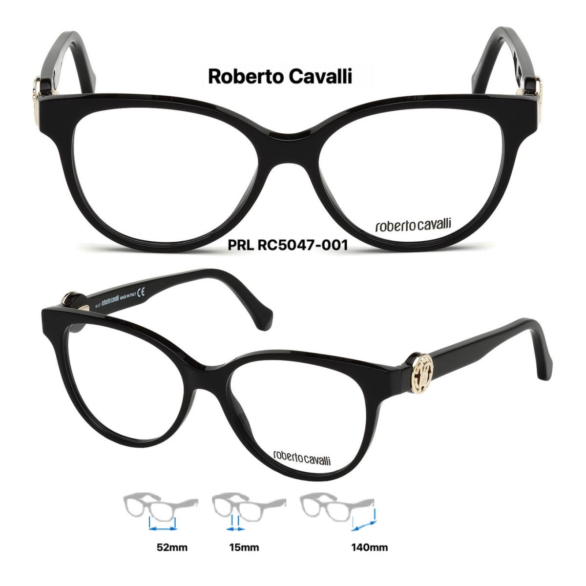Roberto Cavalli Figline RC5047 001 Eyeglass Frames Shiny Black Size 52mm