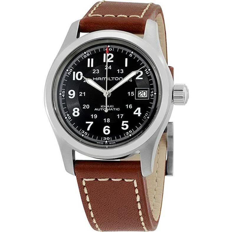 Hamilton Khaki Field Automatic H-10 Movement Brown Leather 42MM H70555533 - Dial: Black, Band: Brown, Bezel: Silver