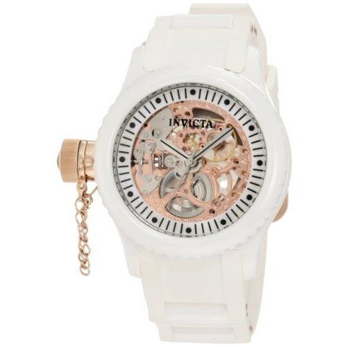 Invicta 1827 Women`s Russian Diver Rose Gold Dial White Rubber Band Watch - White Band
