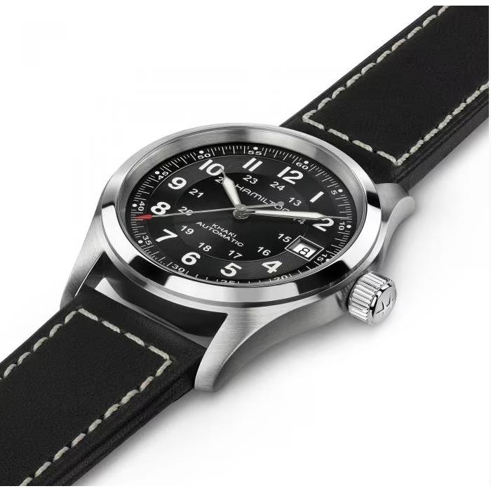 Hamilton Khaki Field Automatic Black Dial Leather Strap Men`s Watch H70455733