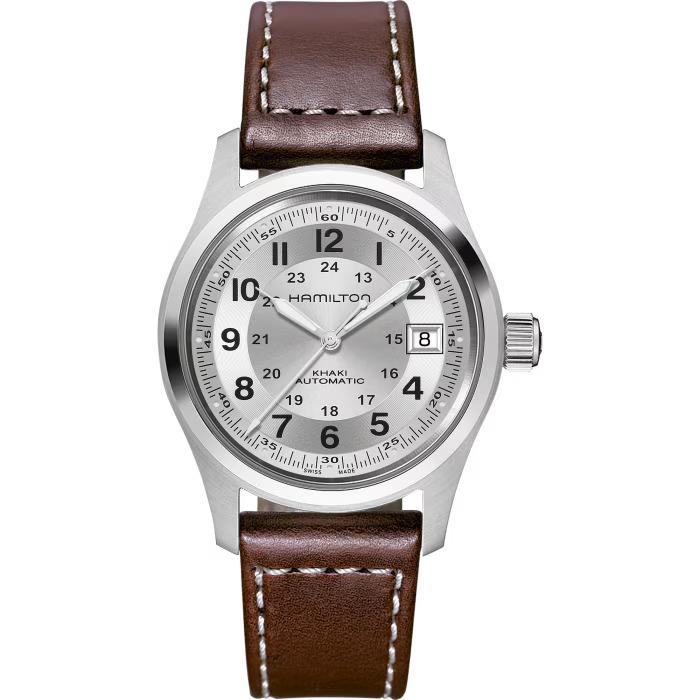 Hamilton Khaki Field Automatic 38mm Silver Dial Brown Strap Watch H70455553