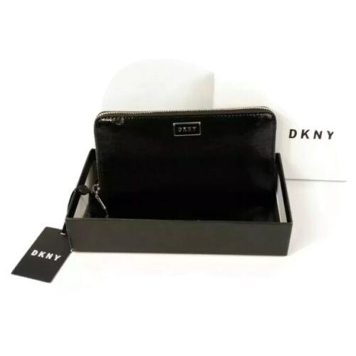 Dkny Patent Sutton Large Zip Around Slim Gigi Leather Black Gift Box