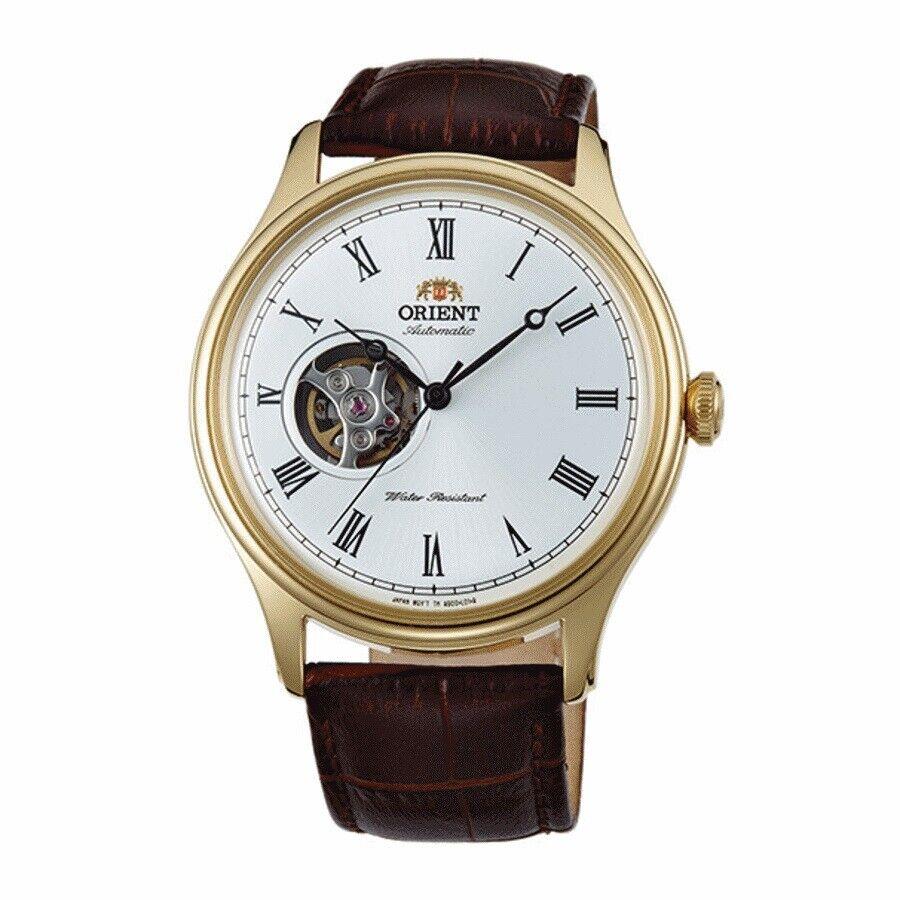 Orient FAG00002W Gold Open Heart Automatic White Dial Brown Leather Men`s Watch - White Dial, Brown Band, White Manufacturer Face
