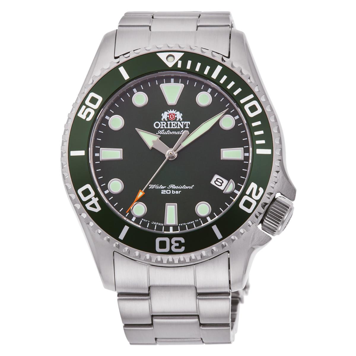 Orient Men`s RA-AC0K02E10B Sport Triton 43mm Manual-wind Watch - Dial: Green, Band: Silver, Bezel: Green