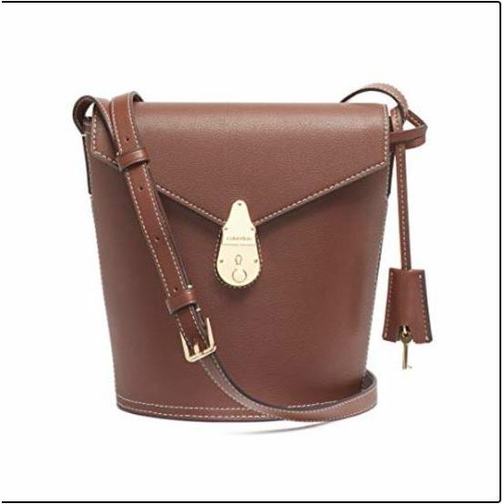 Calvin Klein Crossbody Bucket Bag Statement Series Leather Lock Walnut Gold - Walmart Exterior