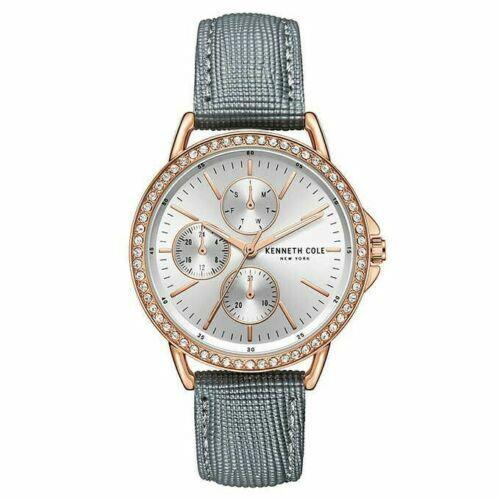 Kenneth Cole York KC51151008 Crystal Rose Gold Tone Case Leather Band Watch