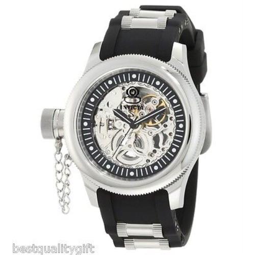 Invicta Russian Diver Black Rubber+silver Automatic Skeleton Left Han Watch 1824 - Dial: Black, Band: Black