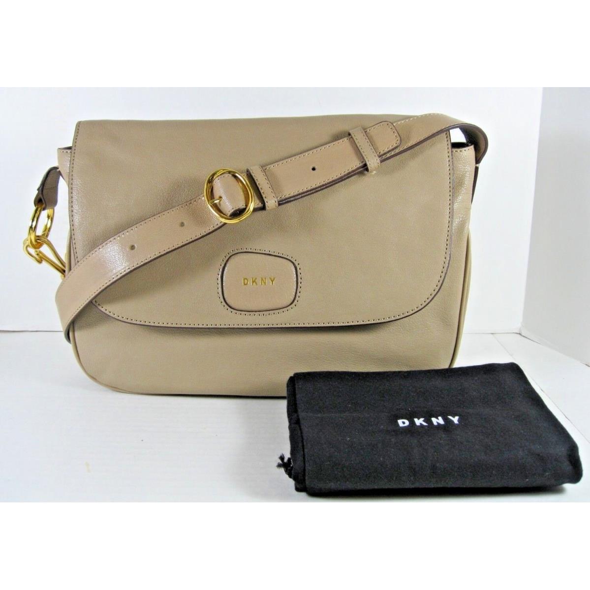 Dkny Buff Beige Small Flap Leather Crossbody Messenger Bag Magnetic Snap X