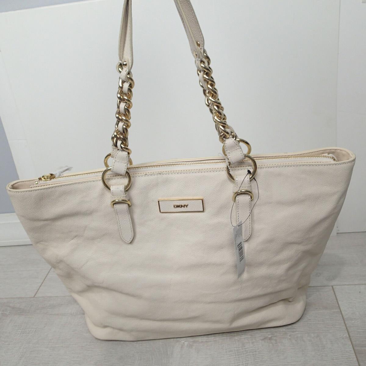 Dkny Ivory Leather Tote Leather Bag Purse Handbag Cha