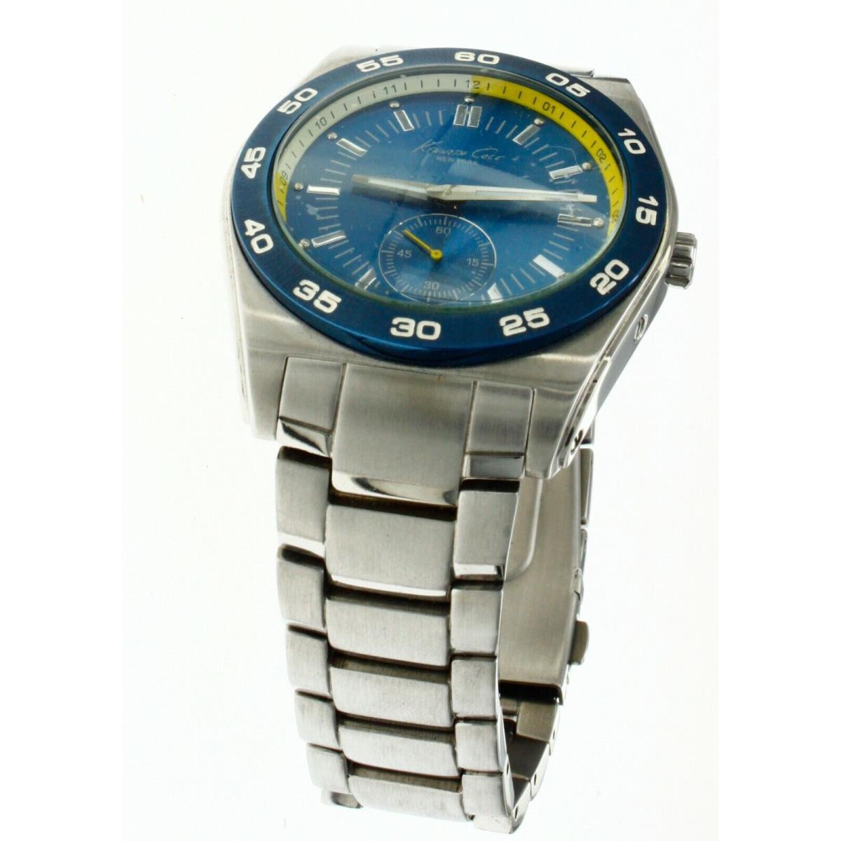 Men Kenneth Cole All S Steel Blue Dial Bezel Wrist Watch KC3763 Water Resis