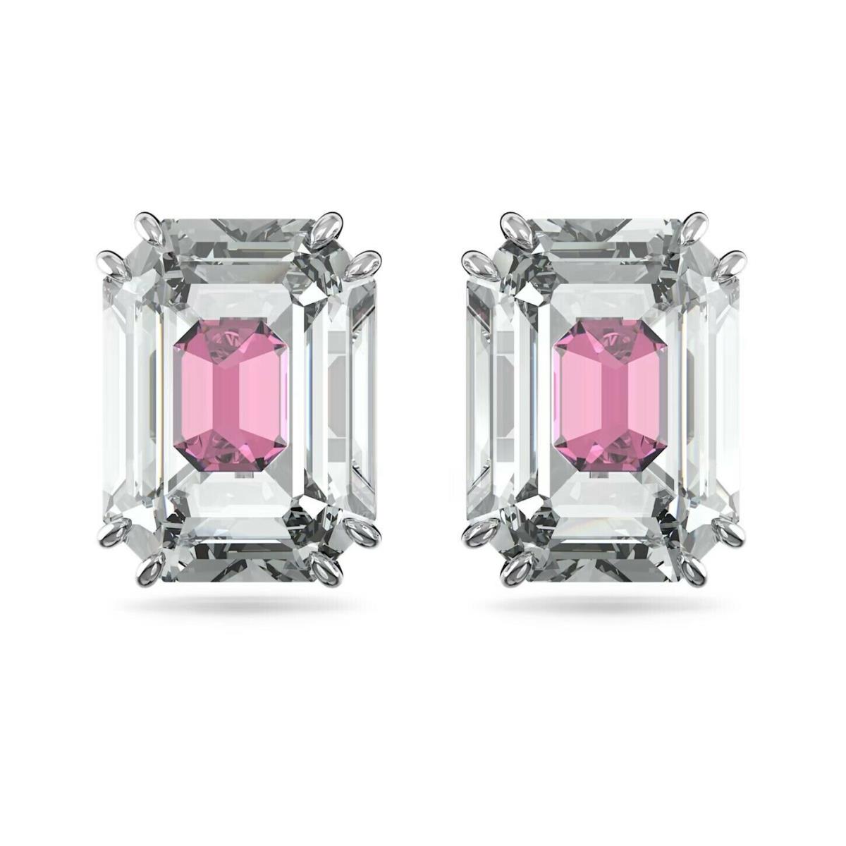 Swarovski Chroma Stud Earrings Octagon Cut Pink Rhodium Plated 5600627