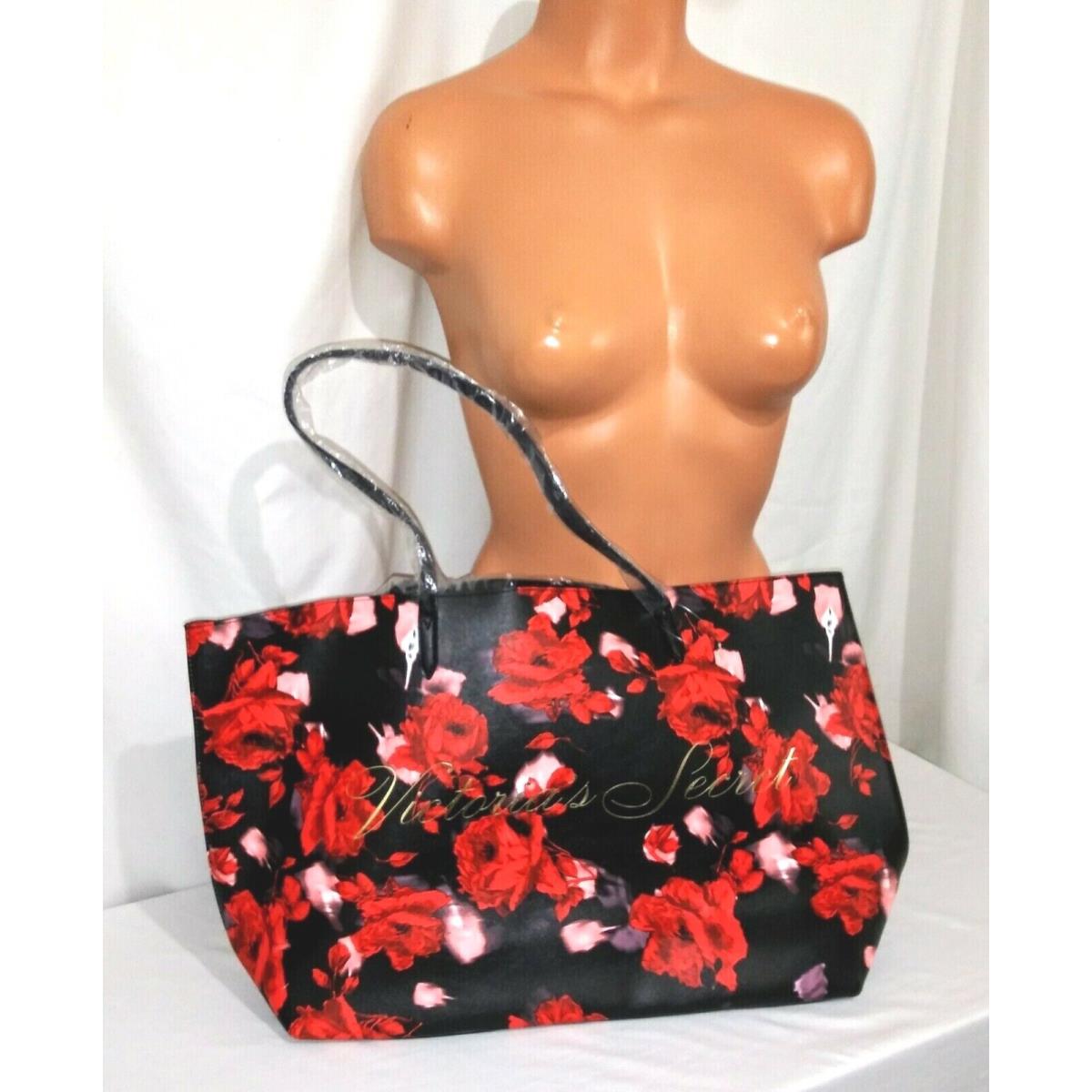 Victorias Secret Black Friday Tote Bag Red Black Floral Beautiful