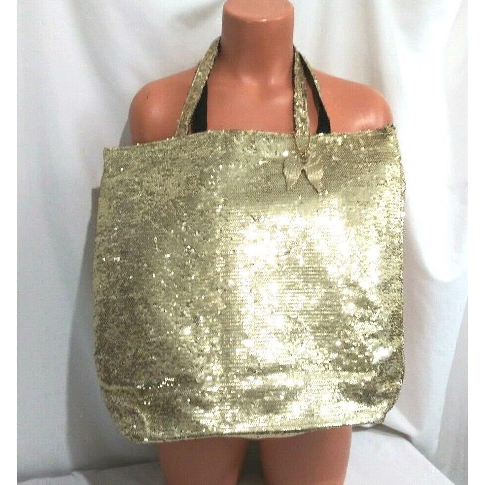 Victorias Secret Ivory White Gold Sequin Tote Bag NWT $58.00 MSRP 