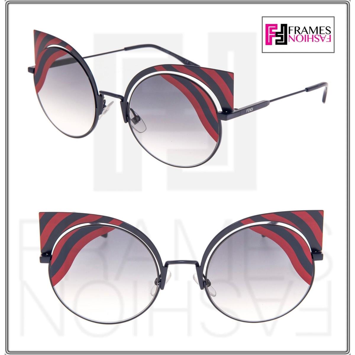 Fendi Hypnoshine FF0215S Dark Matte Blue Red Wave Metal Sunglasses Cat Eye 0215