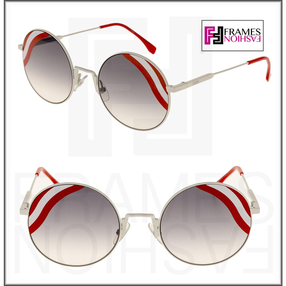 Fendi Waves FF0248S White Red Stripe Mirrored Sunglasses Round Runway 0248