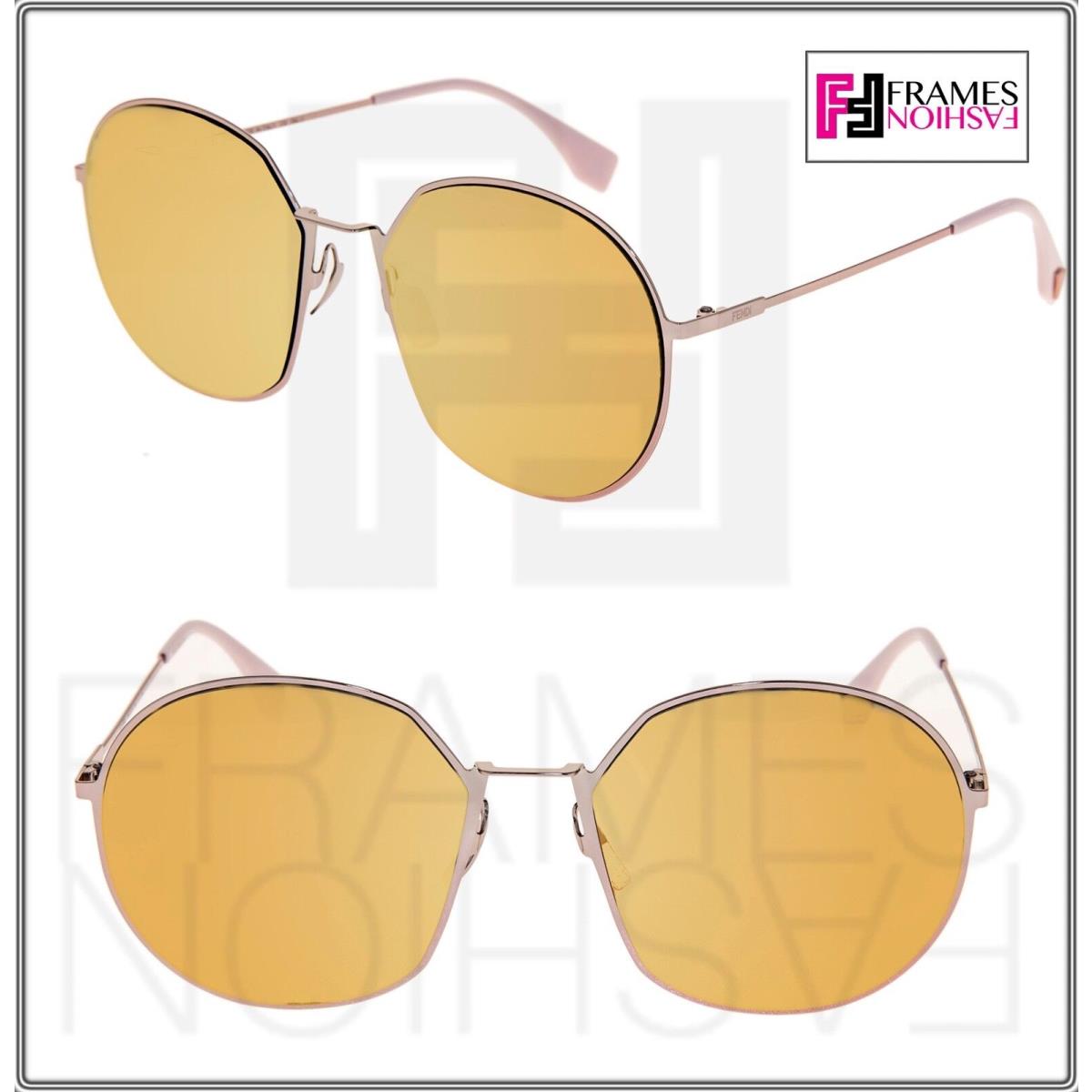 Fendi Eyeline FFM0313FS Rose Gold Pink Mirrored Flat Metal Round Sunglasses 0313