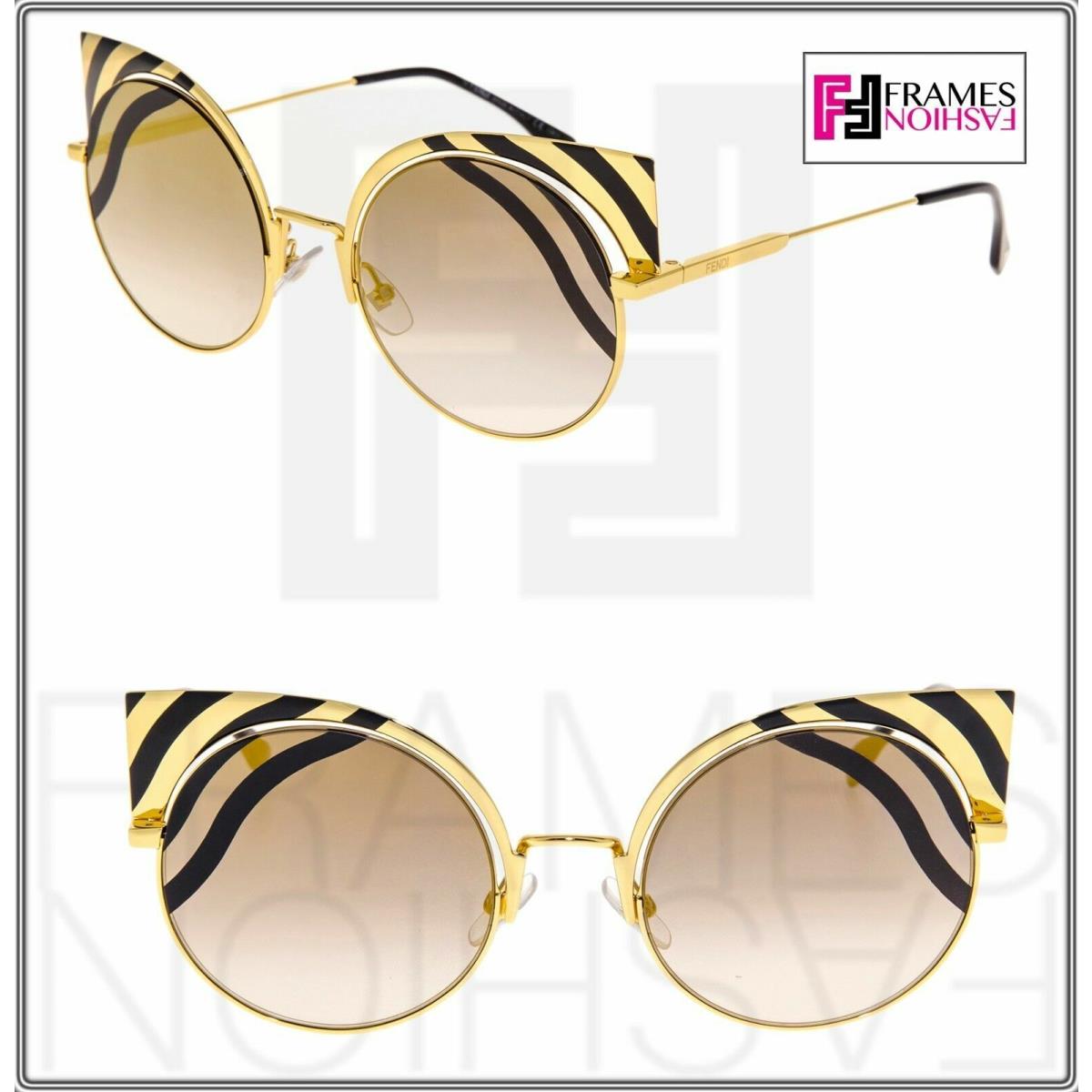 Fendi Hypnoshine FF0215S Gold Mirrored Black Wave Metal Sunglasses Cat Eye 0215