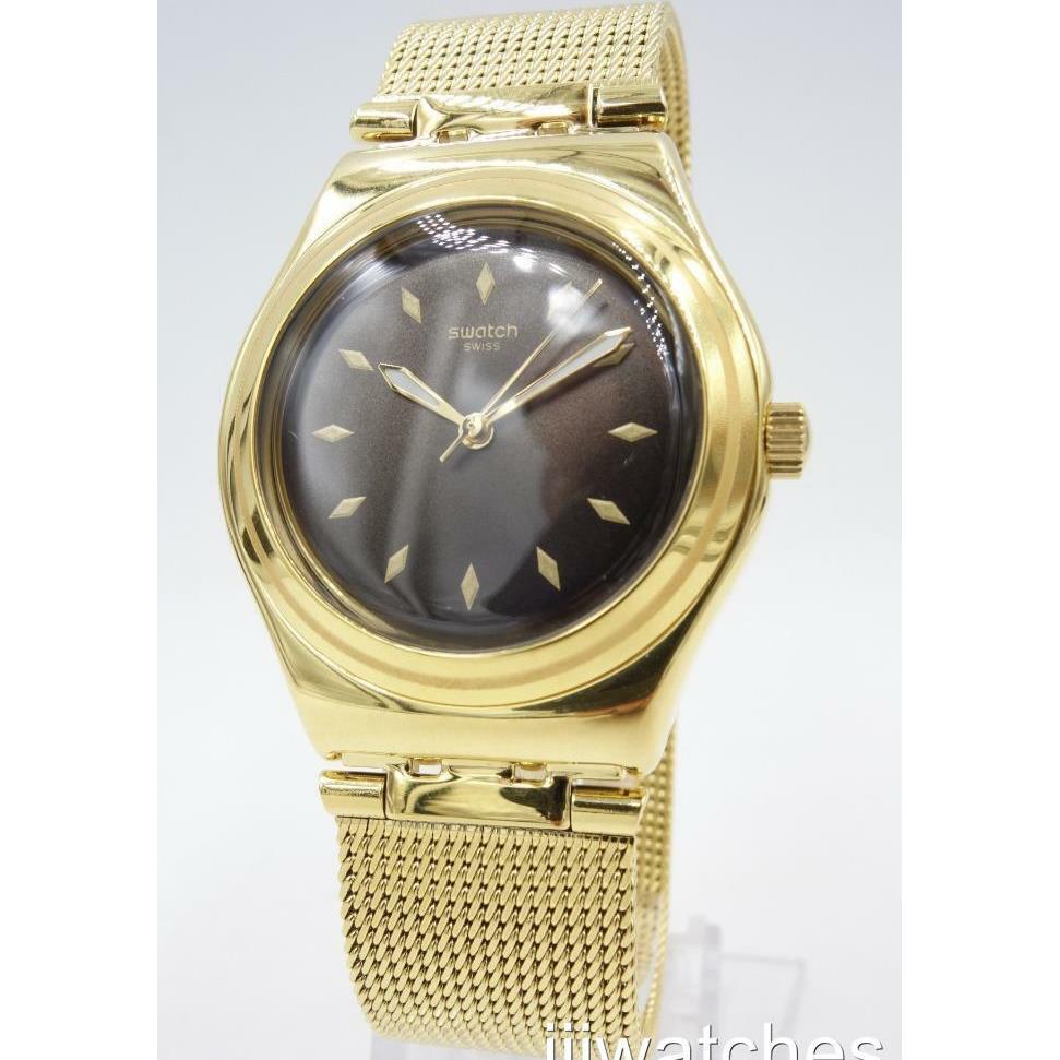 Swatch Irony Losange Steel Gold Tone Mesh Women Watch 33 YLG133M